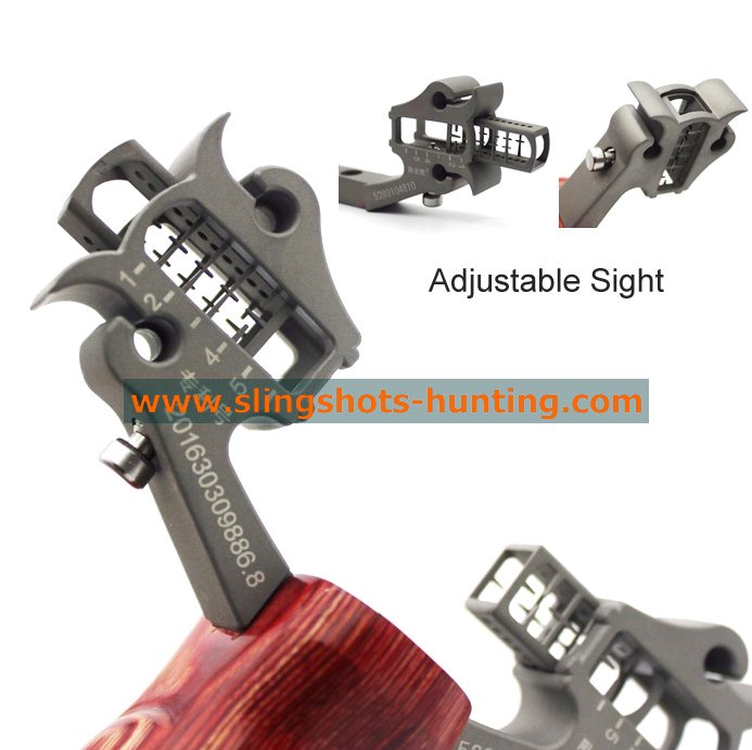 Hunting Slingshot Wooden Handle Adjustable Sights - Click Image to Close