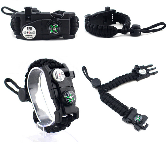 Survival Bracelet Multi-function Tools Kit On Wrist - Click Image to Close