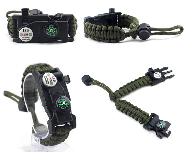 Survival Bracelet Multi-function Tools Kit On Wrist - Click Image to Close