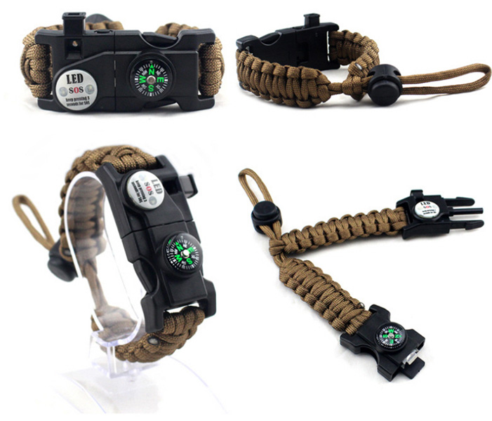 Survival Bracelet Multi-function Tools Kit On Wrist - Click Image to Close