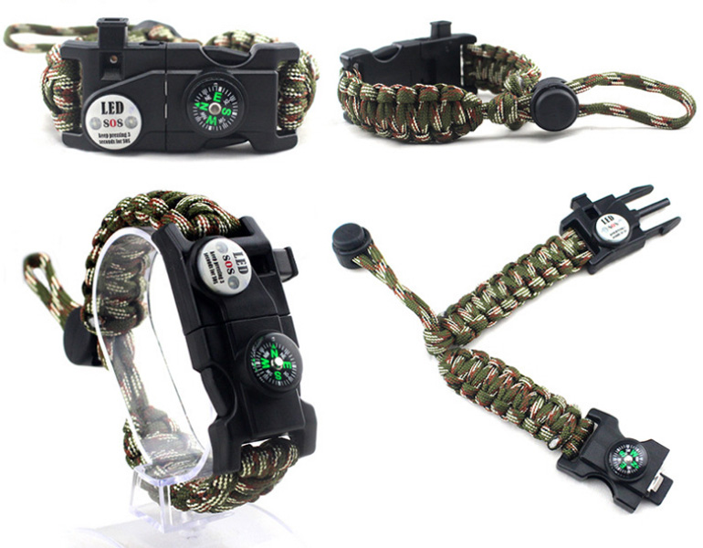 Survival Bracelet Multi-function Tools Kit On Wrist - Click Image to Close